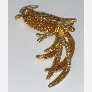 Vintage Gold‎ Tone Brooch Pin  Phoenix Bird Paradise Citrine Rhinestones figural